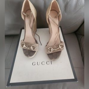 Gucci Black Suede Horsebit Wedge Espadrilles